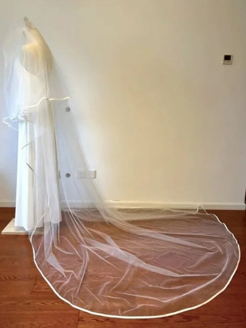 Satin Trim Cathedral Wedding Veil